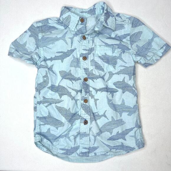 Sonoma Goods for Life Blue Shark Print Short Sleeve Button Down Shirt 5 - Picture 1 of 5
